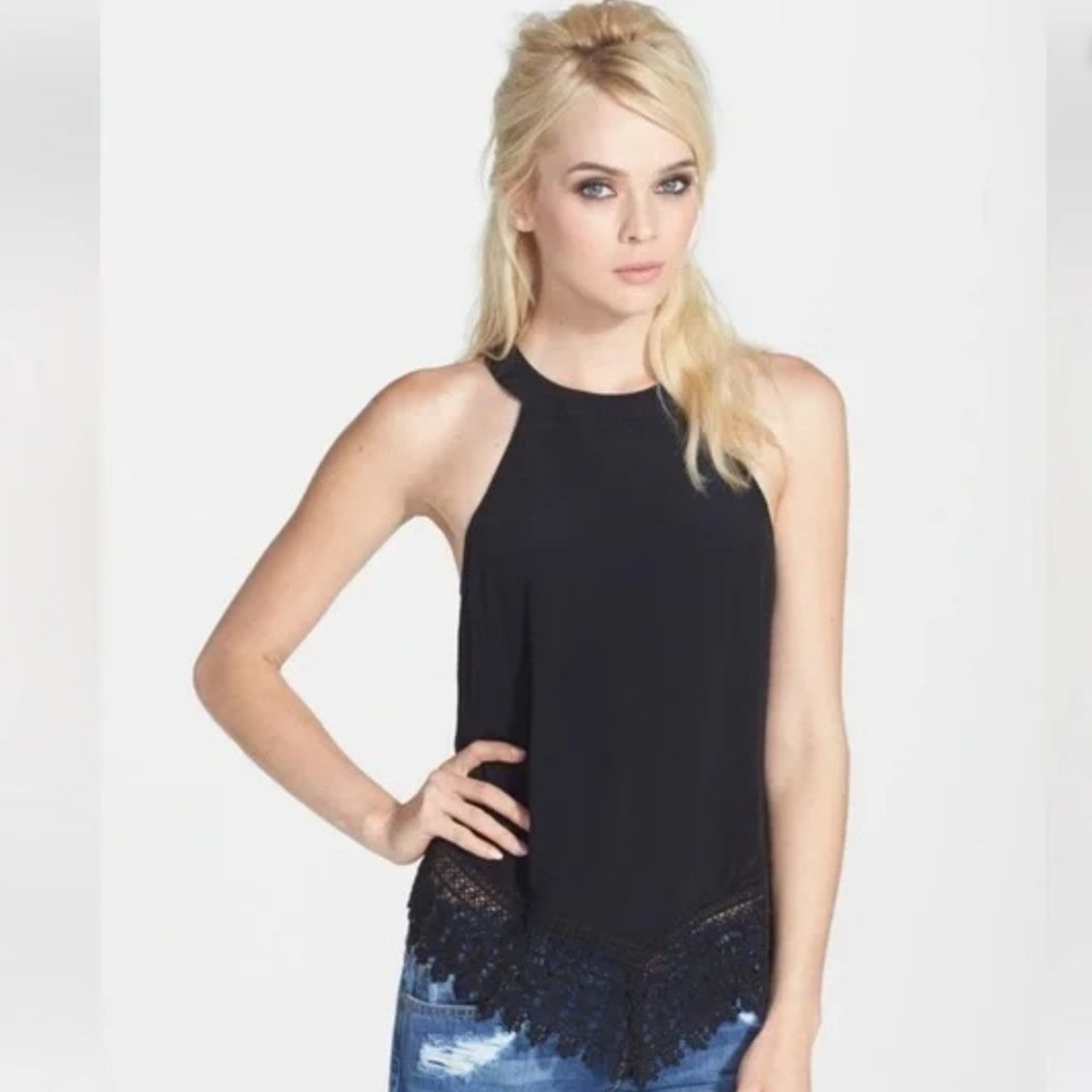 ASTR Size XS Crochet V-Hem With High Neck Silk‎ Blend Romantic Boho Preppy NWT